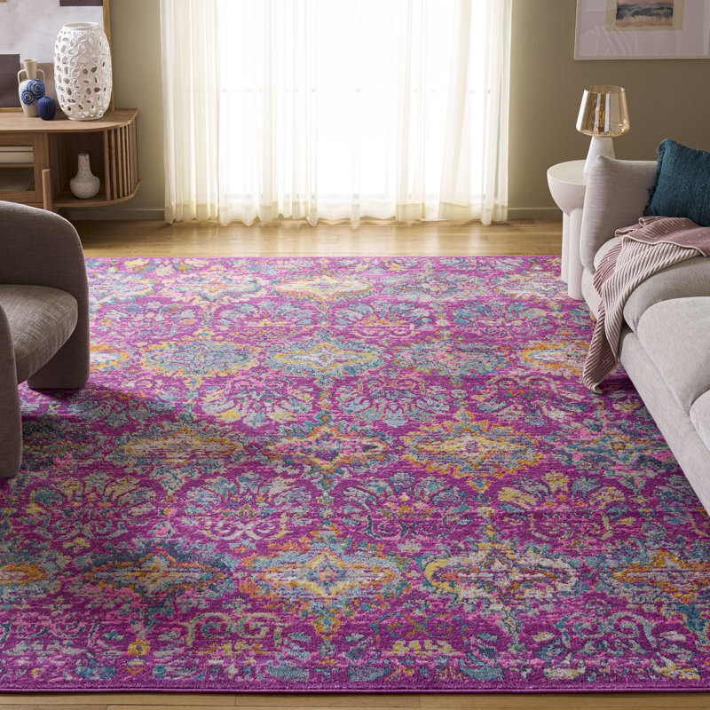 Christa Floral Fuchsia/Blue Area Rug, Rectangle 8' x 10'