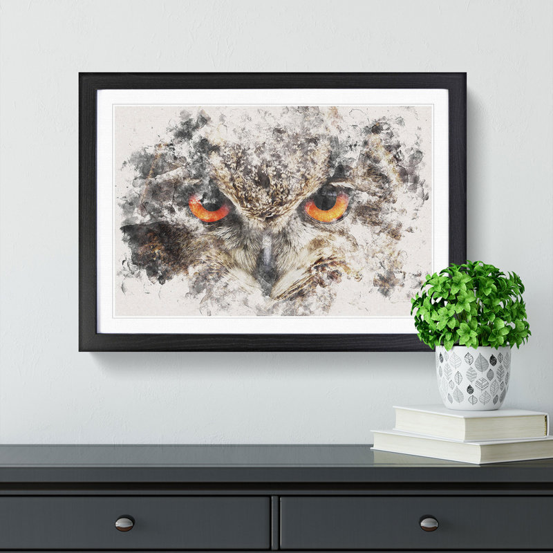 Great Horned Owl - Picture Frame Painting Print, Black Framed, 62cm H x 87cm W x 2cm D