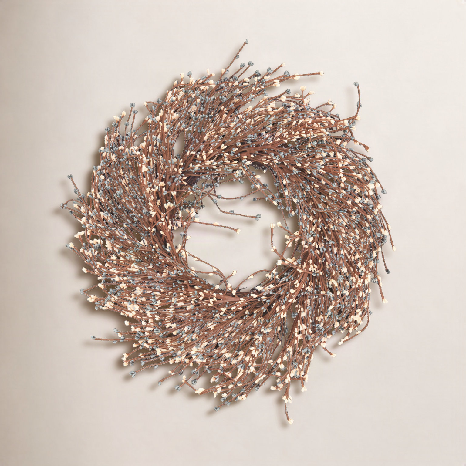 24" Handcrafted Twig, Berry Thanksgiving Wreath, Gray