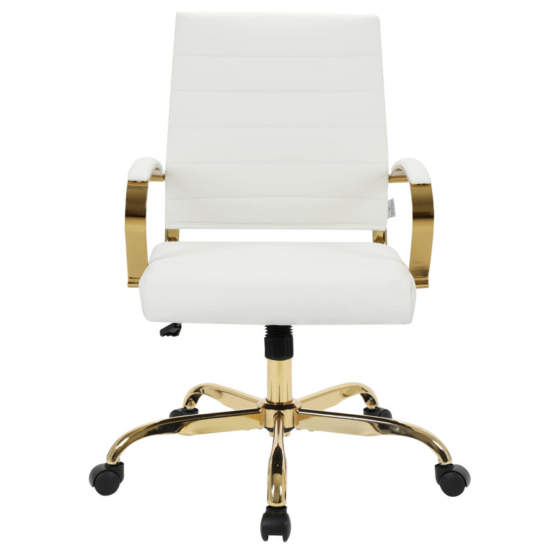 Fauteuil de bureau pivotant en cuir Naudain, Blanc, Simple