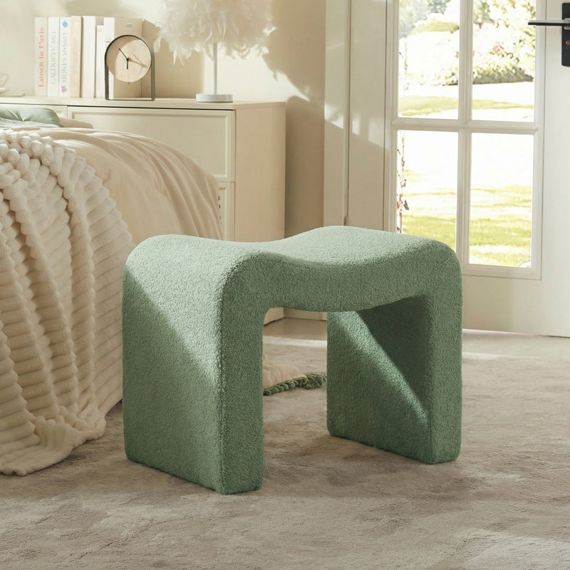 Catargiu Teddy Fleece Upholstered Ottoman, Green