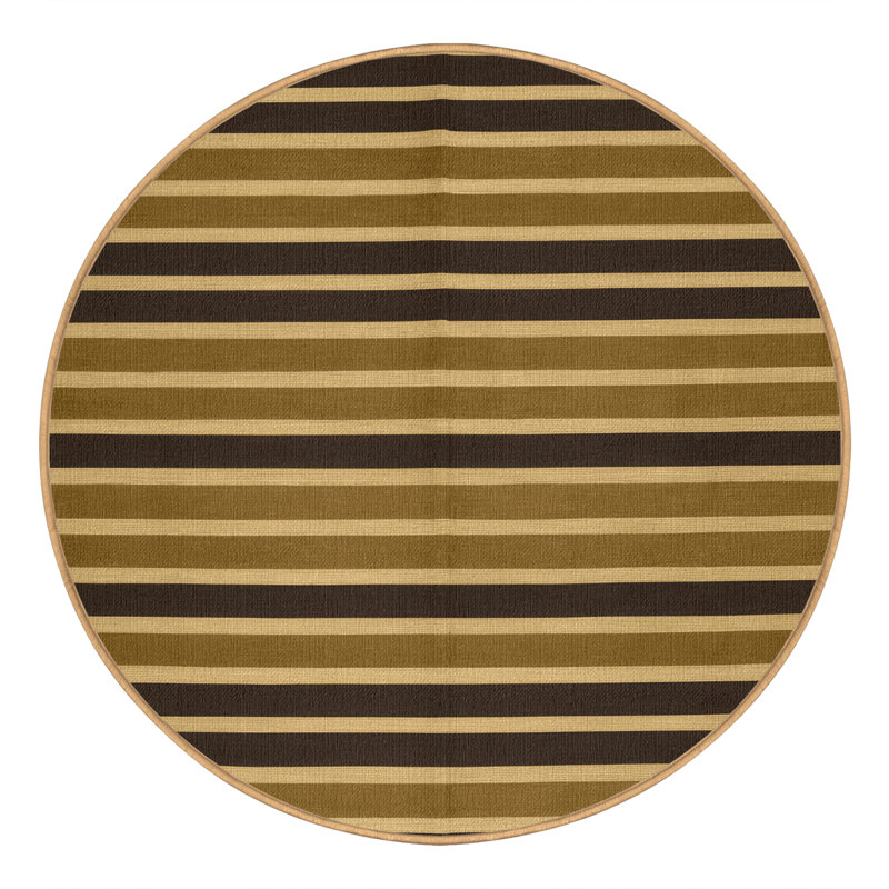 Tapis brun à rayures horizontales lavable à la machine, Rond 3 pi