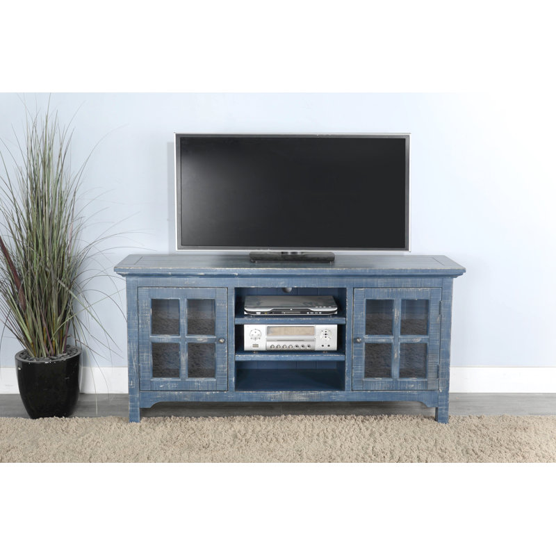 Crédence de rangement en bois massif Brijette, Bleu