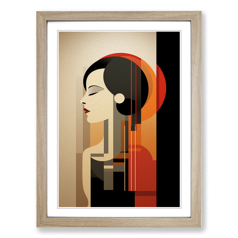Minimalist Art Deco - Single Picture Frame Print on Wood, 34cm H x 25cm W x 2cm D, Oak Framed
