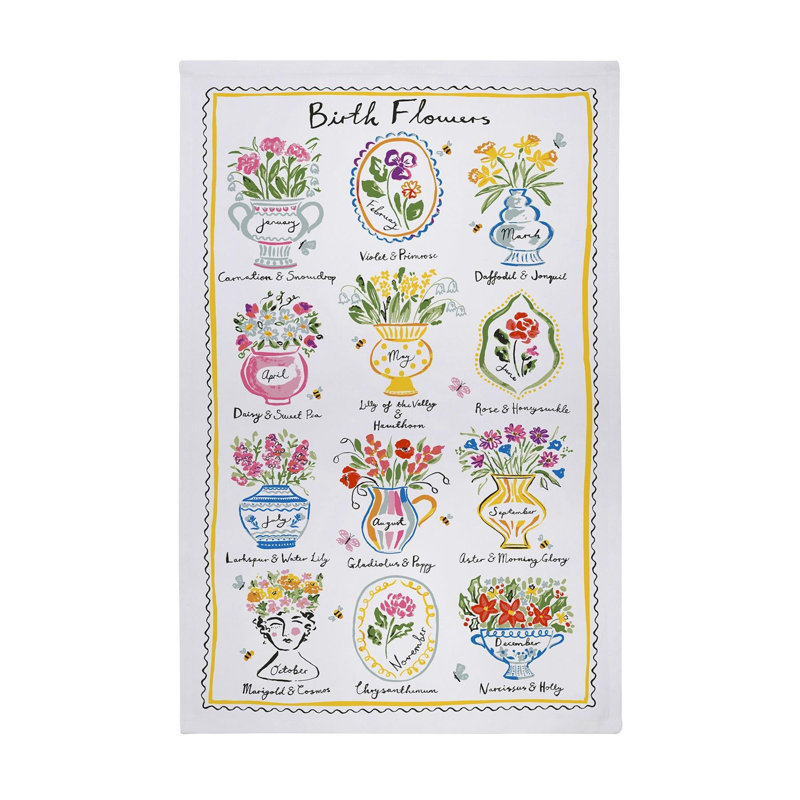 Birth Flowers Floral Tea Towel Kitchen Towel