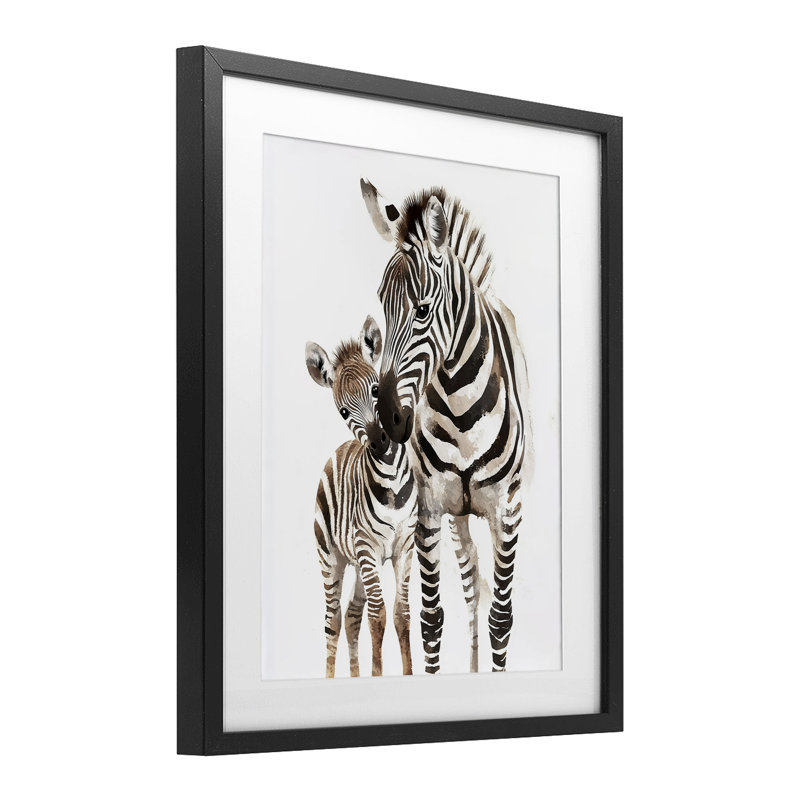 «Zebra Baby with Mother», reproduction encadrée sous verre, conception de Ramona Murdock, H 21 po x l 17 po
