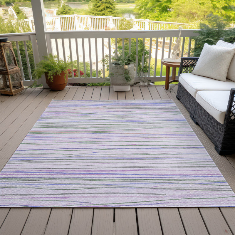 Lavender and Green Striped Synthetic Washable Rug, 2'6" x 3'10"