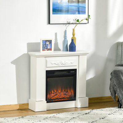 32" Electric Fireplace With Mantel, Freestanding Heater With Led Log Flame, Overheat Protection And Remote Control, 1400W, White