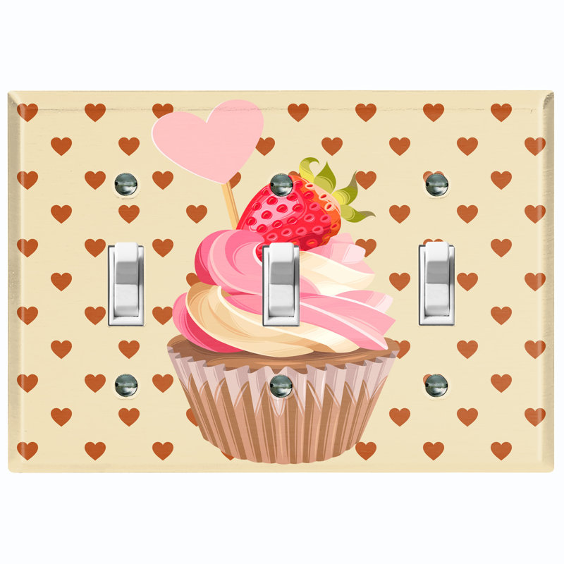 Plaque murale à 3 interrupteurs à bascule Strawberry Cupcake