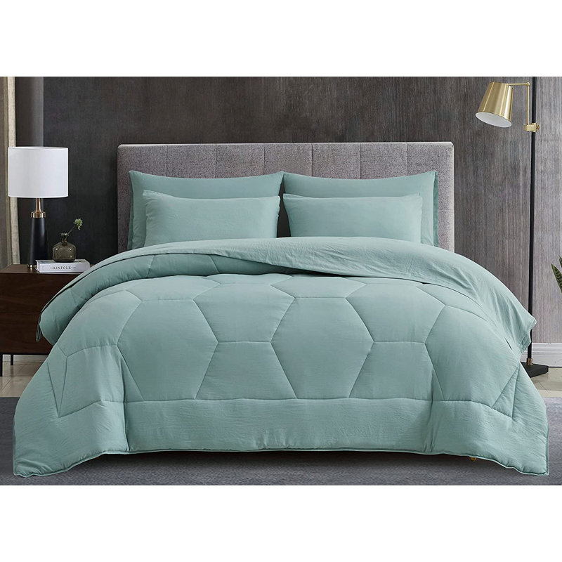Washed Microfiber 7-Pieces Honeycomb Comforter Set with Sheets, Aqua, King Comforter + 6 Additional Pieces