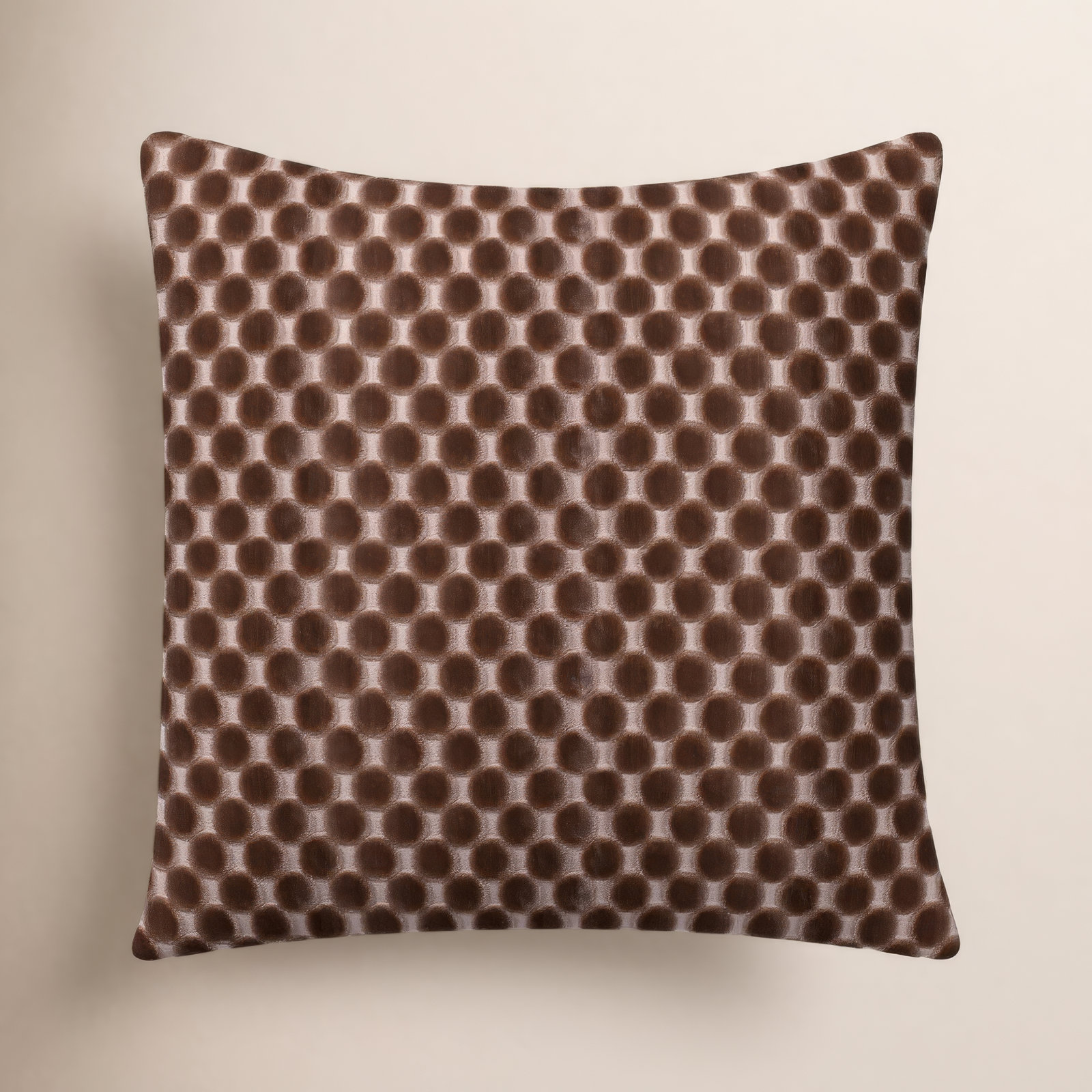 Nirvan Velvet Dot Throw Pillow, Mushroom, Square 16", Polyester