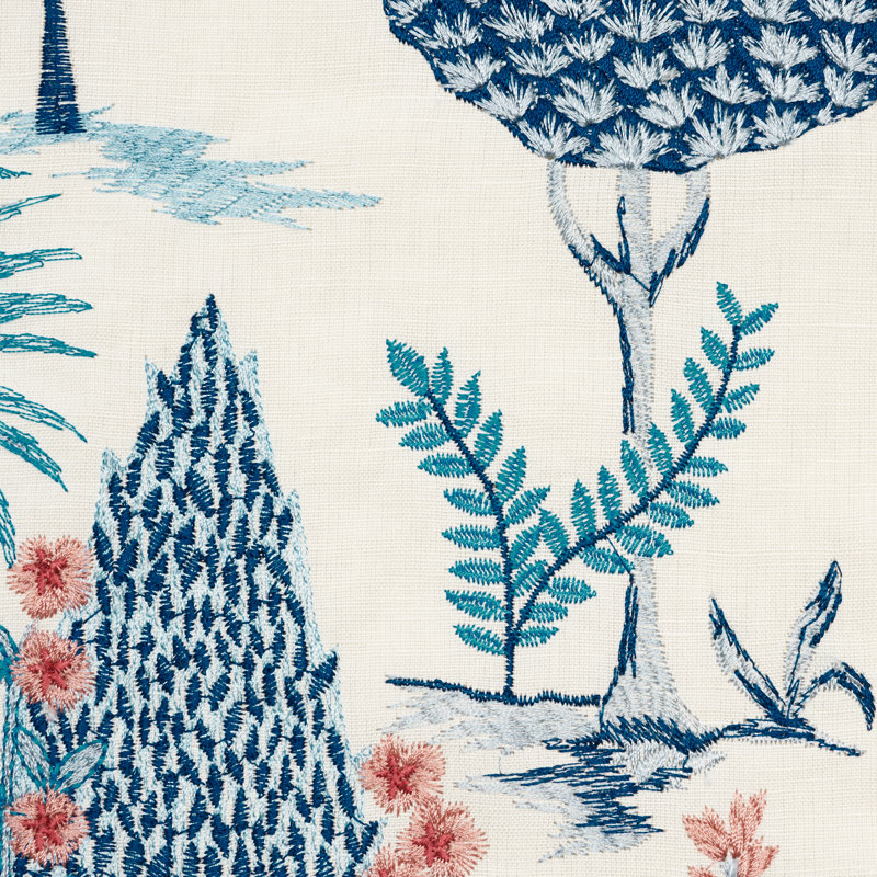 Pandora Embroidery Fabric, Delft/Rose