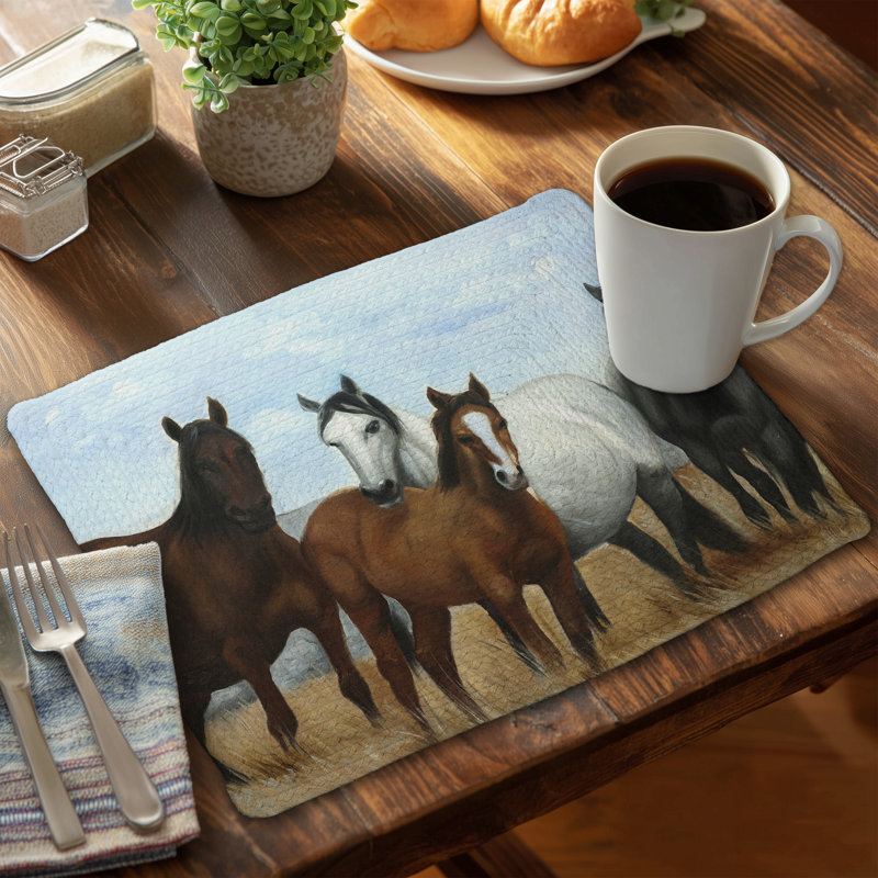 Blue Horses in Meadow Rustic Braided Placemat | Home Decor