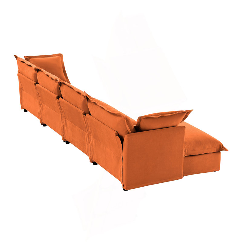 Canapé modulaire long en L avec housse avec housse, canapé 4 places avec accoudoirs souples, canapé à assise profonde en chenille avec 2 grands coussins, canapé confortable pour le salon, appartement, tissu en chenille, orange