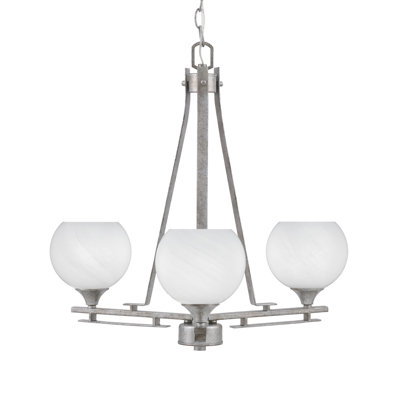Lustre 3 lumières Uptowne illustré en finition argent vieilli avec verre de marbre blanc de 5,75 po