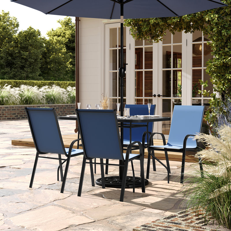 Buckden 4-Person Patio Dining Set with Square Glass Table, Blue