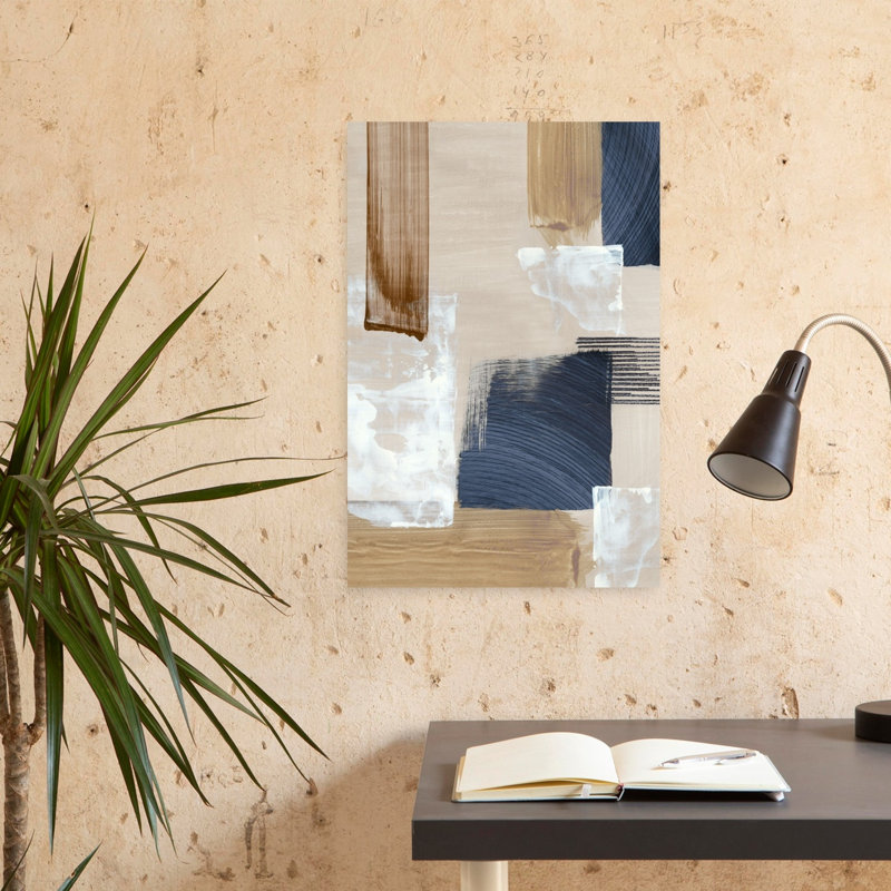 «Geometric Harmony In Neutral Tones I», art mural abstrait contemporain, H 24 po x l 16 po
