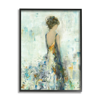 Abstract Woman Floral Dress by Lisa Ridgers - Floater Frame Painting on Wood