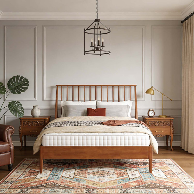Lit plateforme en bambou avec tête de lit haute, Brun, Grand
