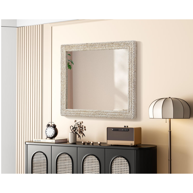 Miroir Dennard Cornhusk en lin blanc, 42 po x 36 po