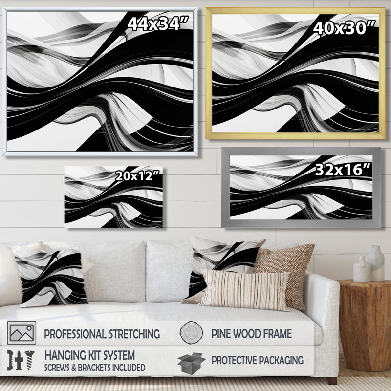 Décoration murale Essential Black Streams - Vagues, H 30 po x l 40 po, Toile tendue