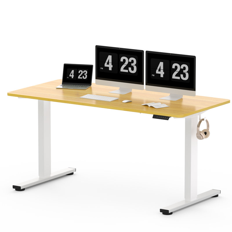 Baysenie 55"/60" Width Home Office Height Adjustable Standing Desk, Maple, White, 29" H x 60" W x 24" D