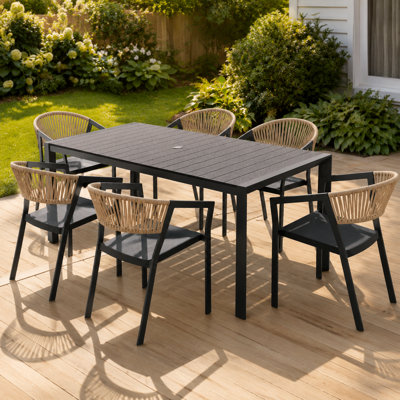 71’’ In W Aluminum Outdoor Dining Set With Stacking Chairs And Umbrella Hole