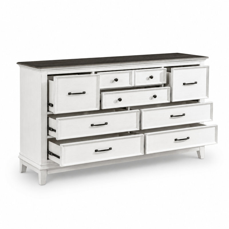 Mikels Rustic Oak Wood 66"W 8‑Drawer Dresser