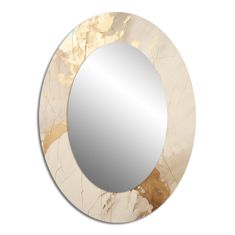 Beige And Gold Marble Lightning IV - Large Oval Wall Mirror On Metal, 40" x 30"