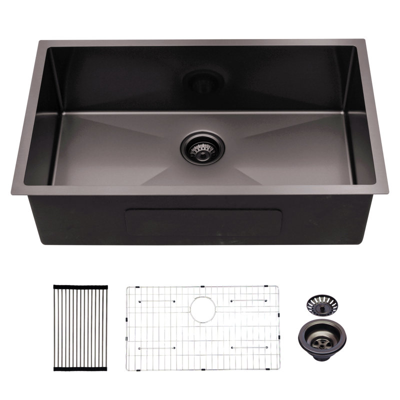 Évier de cuisine encastrable 32 po - 32 po x 19 po x 10 po - Évier de cuisine noir encastrable noir de calibre 16 - Évier de cuisine à cuve simple de profondeur 10 pouces