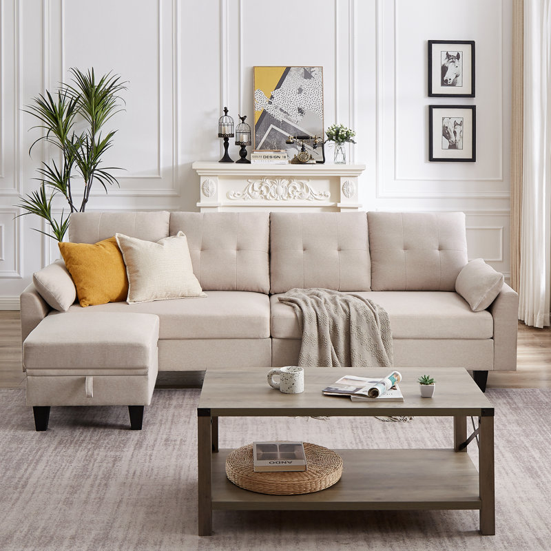 Linnzi 101'' Upholstered Sectional Sofa With Chaise, Beige