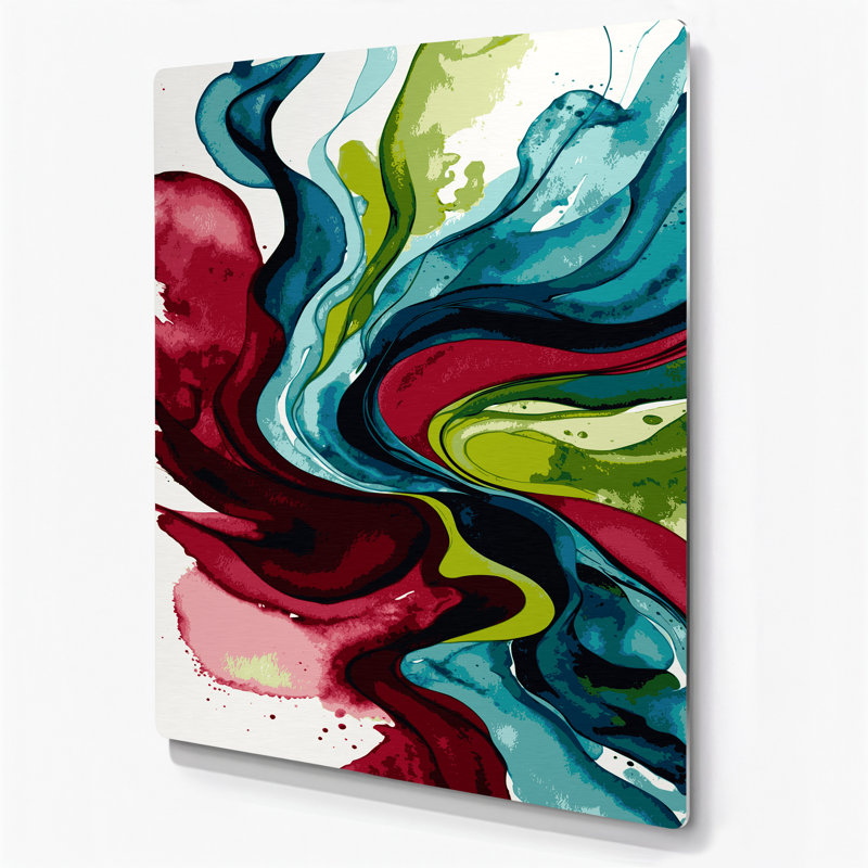 Aquarelle abstraite, art mural en métal rouge 73