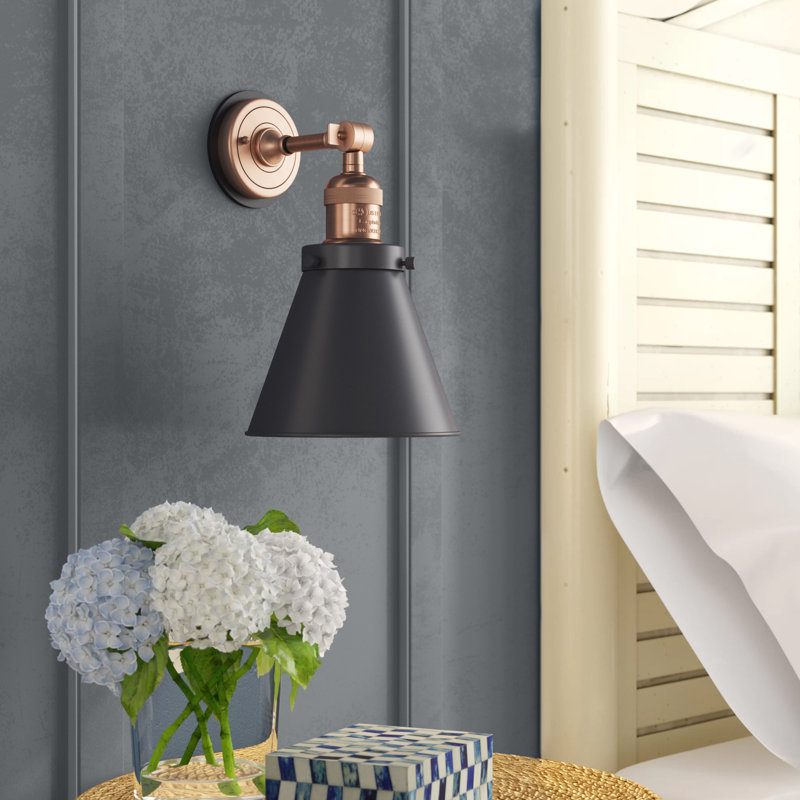 Donovan Armed Sconce, Matte Black, Antique Copper