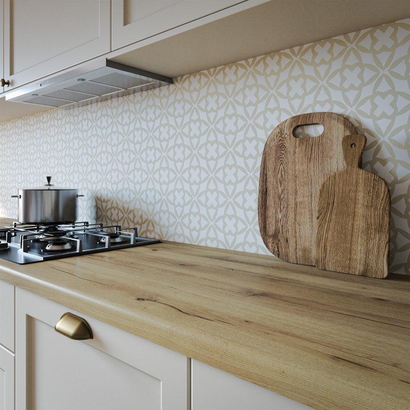 Moss Tessera Aluminium Kitchen Hob Splashback, 305 cm x 75 cm , Beige/White