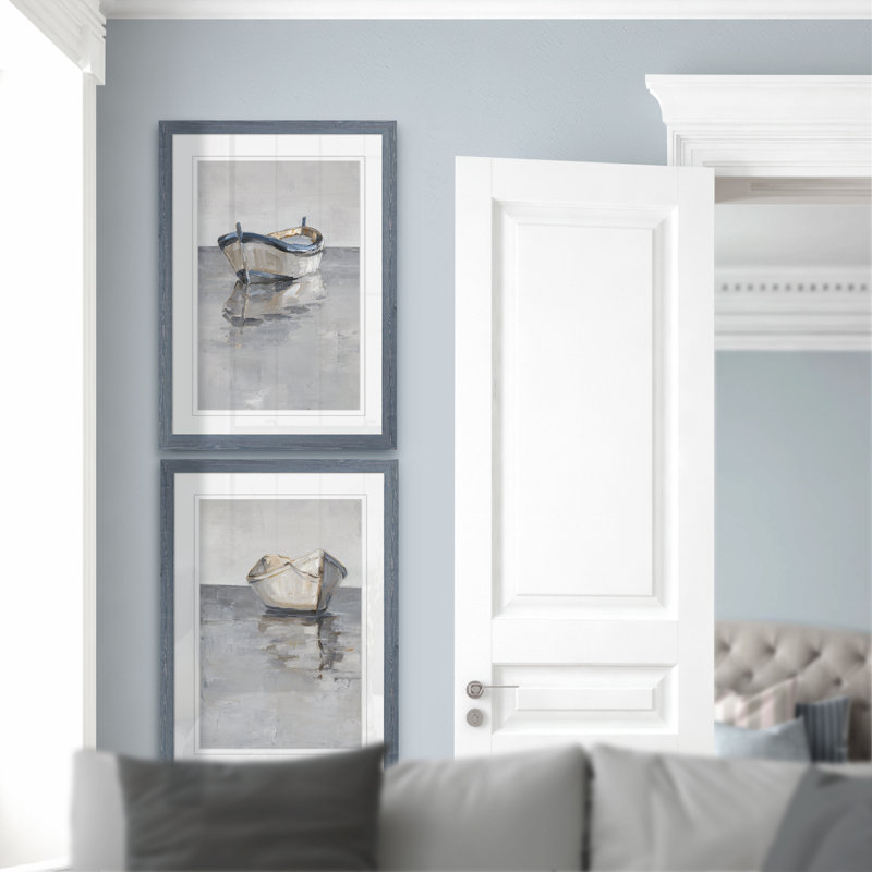" Boat On The Horizon I " 2 - Pieces, Framed Print with Mat, 24" H x 18" W, Gray
