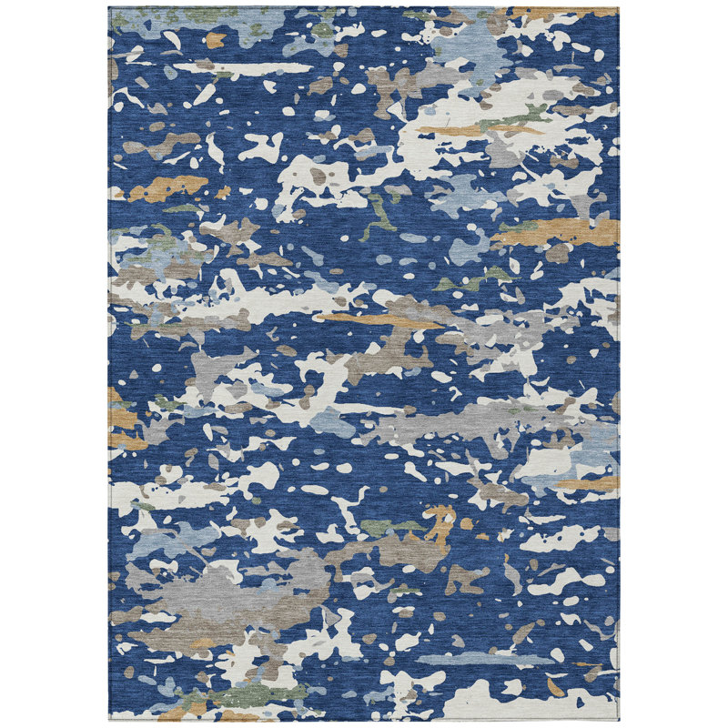 Machine Washable Indoor/Outdoor Chantille ACN2595 Abstract Rug, Navy, 10' x 14'