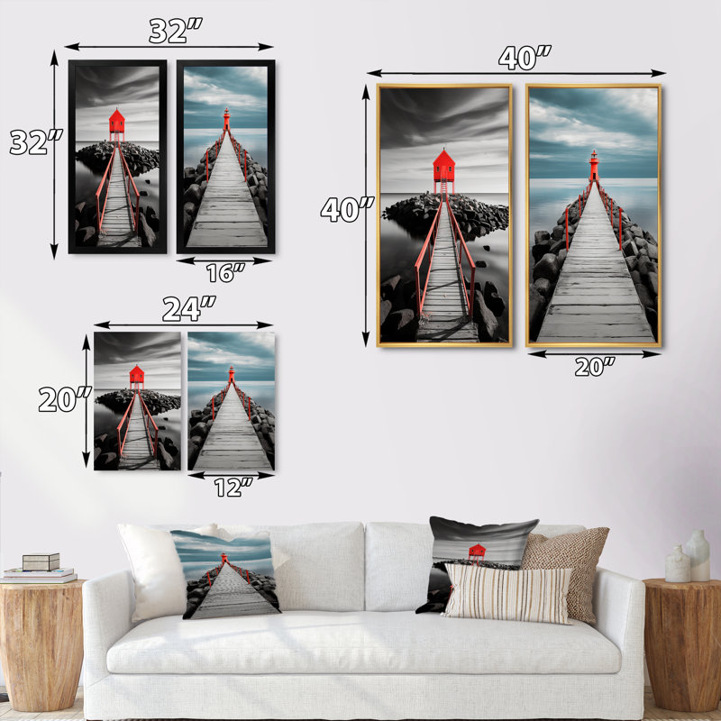 «Coastal Pier Reflections», 2 pièces sur toile, Encadrement brun, H 40 po x l 40 po