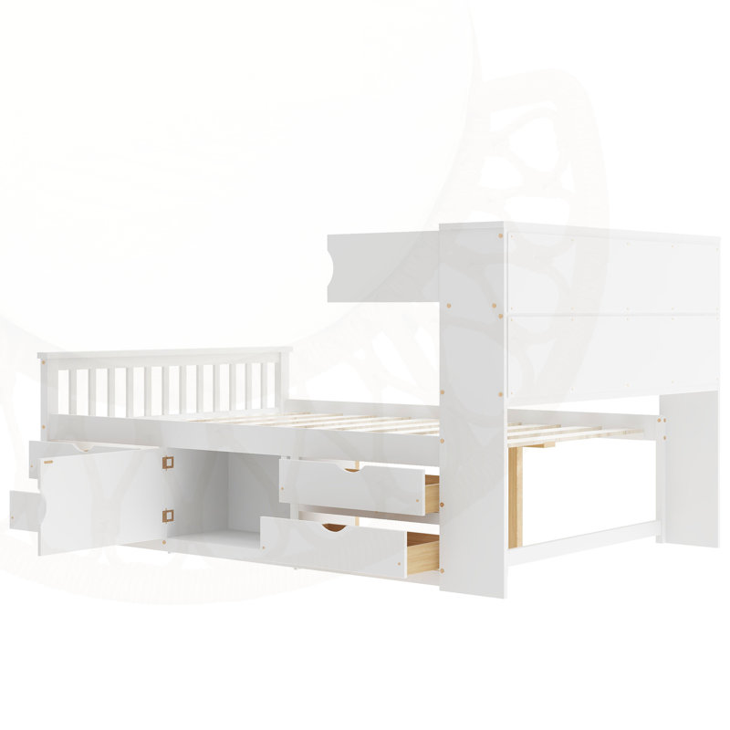 Lit avec tablettes, armoires et tiroirs, Blanc