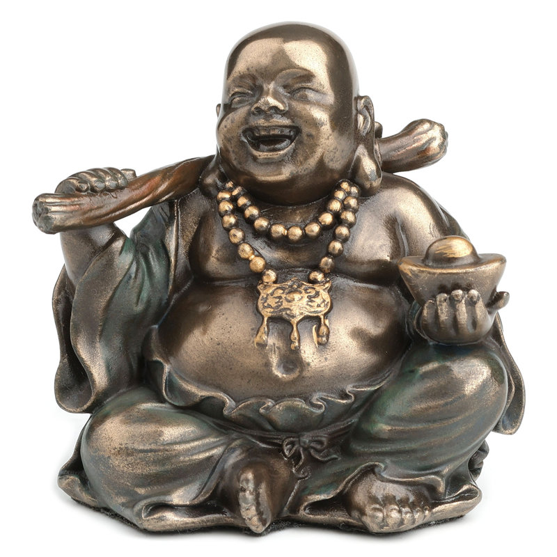 2,37 pouces de hauteur Buddah en bronze (Budai) tenant Yuan Beach et Ruyi en bronze coulé à froid