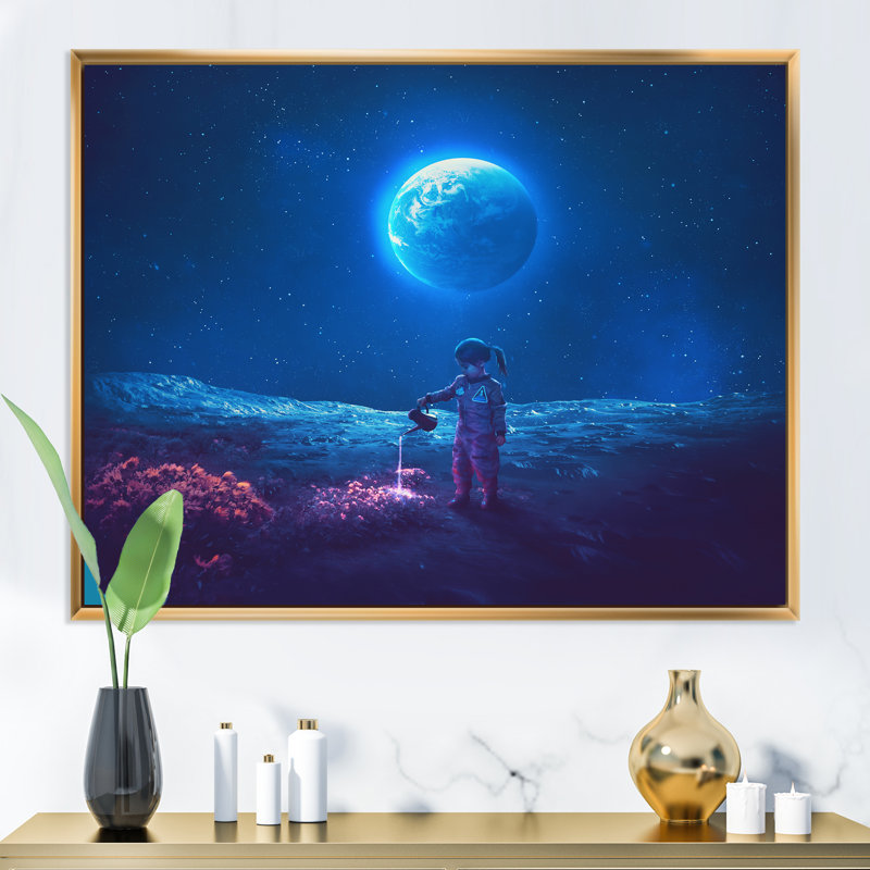 Art sur toile, fille surréelle, H 16 po x l 32 po x P 1 po, Cadre flottant doré