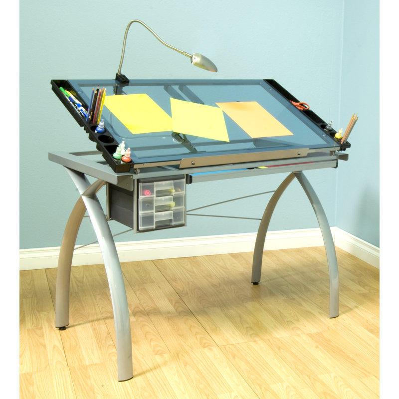 Futura 59'' Black Metal and Clear Glass Drafting Table with Storage