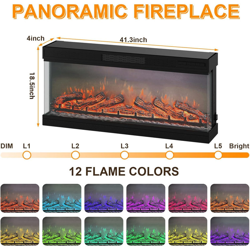 75" Fireplace TV Stand with 40" 3-Sided Electric Fireplace, 12 Colors LED Lights Flame, 750W/1500W, 31.5"H x 74.8"L x 13.8"W