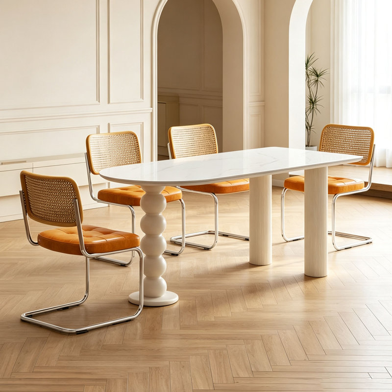 Table îlot en pierre frittée crème, H 29,5 po x l 63 po x P 31,5 po