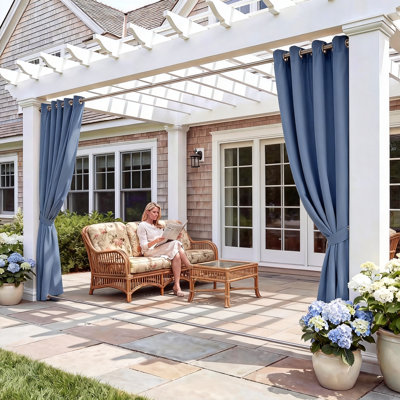 Waterproof Windproof Blackout Curtains For Patio Porch Garage Gazebo Universal Replacement Sidewall Curtains,2 Panels (Blue)