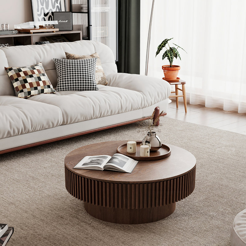 Rond Asya avec rangement rabattable, Noyer