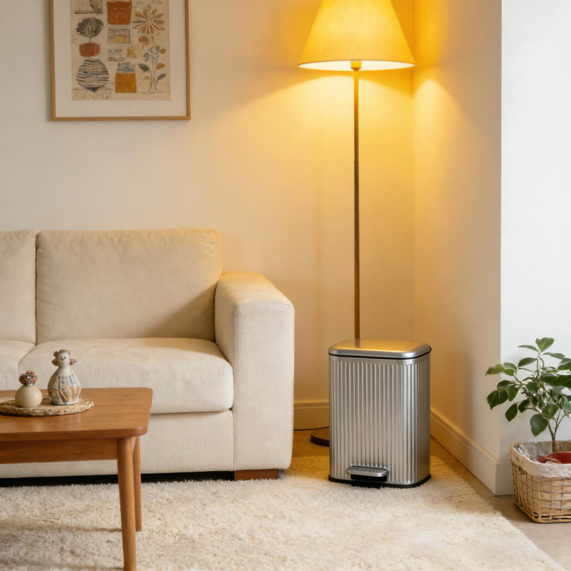 Poubelle en acier inoxydable avec couvercle à fermeture en douceur et seau intérieur amovible pour le salon, la cuisine et la salle de bain