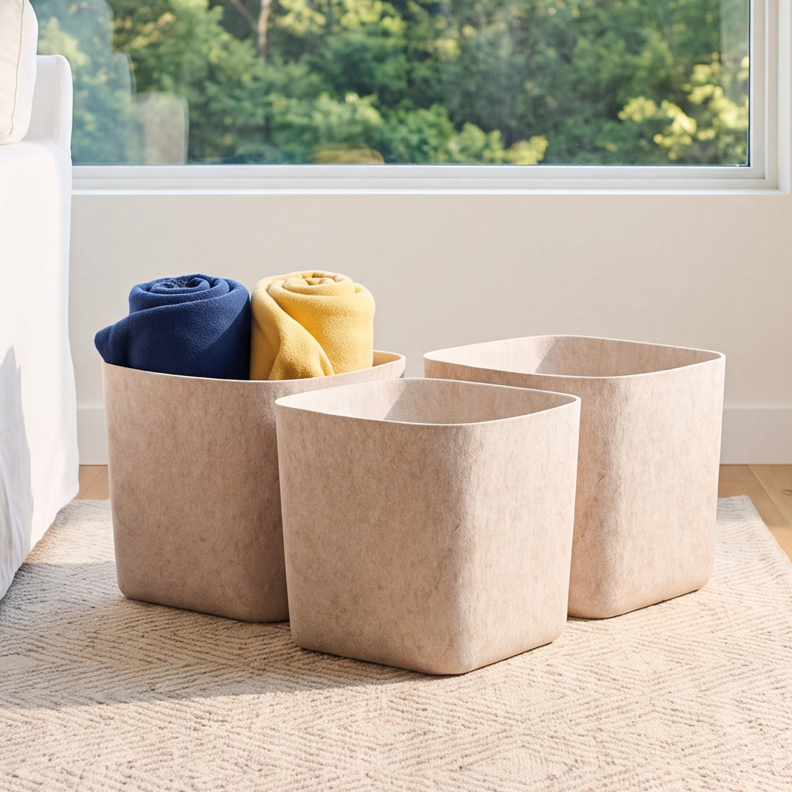 Sculpted Felt Wool Storage Bin, Beige