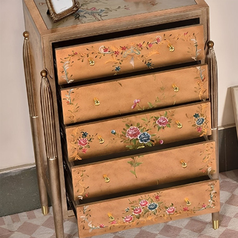 Armoire rustique 5 tiroirs peinte à la main