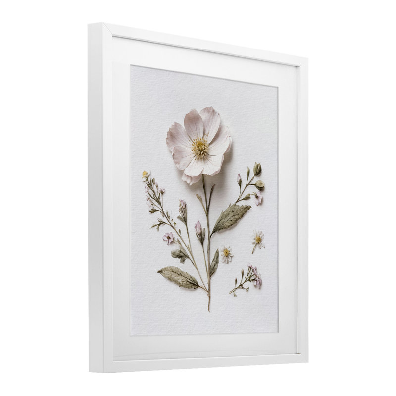 Fleurs pressées sous pression, reproduction encadrée sous verre, design avec lettres et doublure, H 21 po x l 17 po