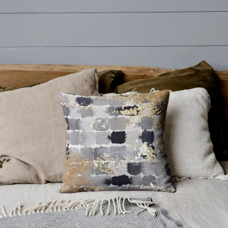 Housses de coussin décoratives en soie synthétique, Carré H 20 po x l 20 po, Gris/doré
